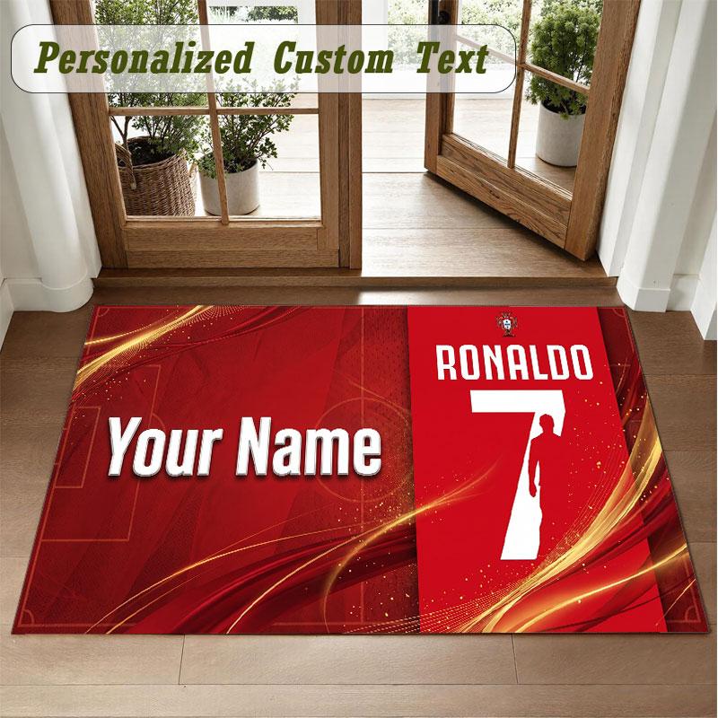 Crystal Velvet Square Rug Custom NameCristiano Ronaldo Pattern Non Slip Home Floor Decor Rug