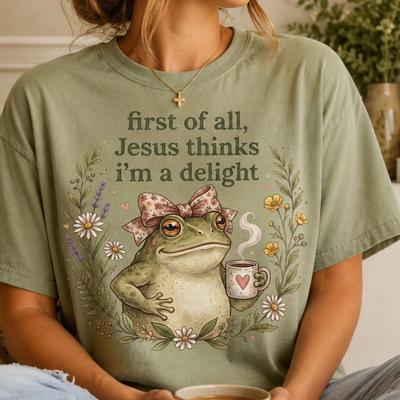 Christliches Frosch Grafik-T-Shirt, Zuerst denkt Jesus, ich bin eine Freude Shirt, süßes Glaubens-T-Shirt