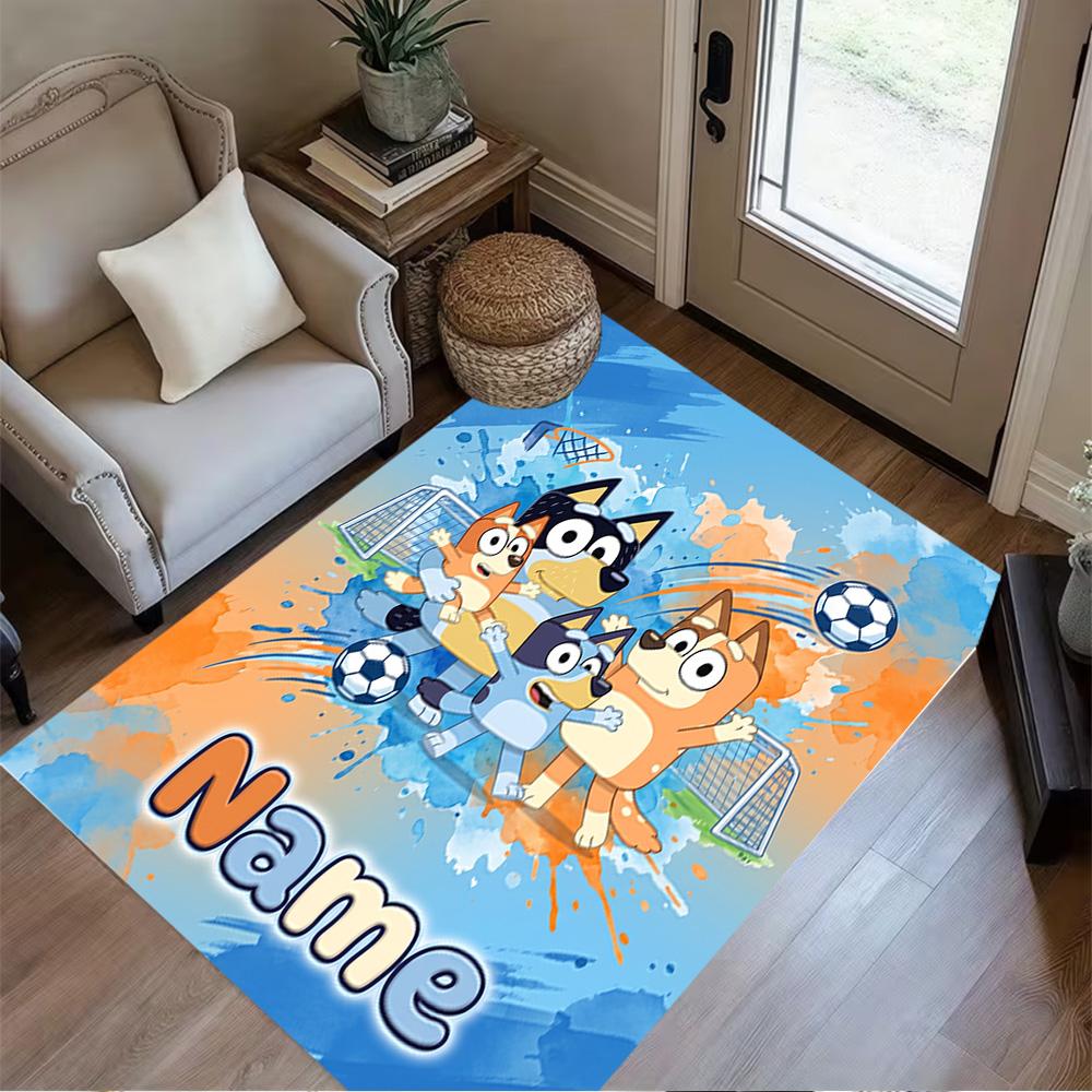 Soccer Fun Blue Brown Customize Your Name Floor Mat Design for Foyer Decorate Room Game Room Living Rooms Anti-slip Rug Anime Office Decor