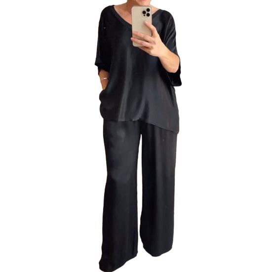 Satin Piece And Outfits for Women Two Wide Leg Pants Set