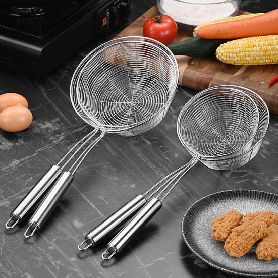 Stainless Steel Deep Skimmer with Wire Mesh Heavy-Duty Slotted Spoon for Frying Dumplings Noodles Rust-Proof Dishwasher Safe Essential Kitchen Tool