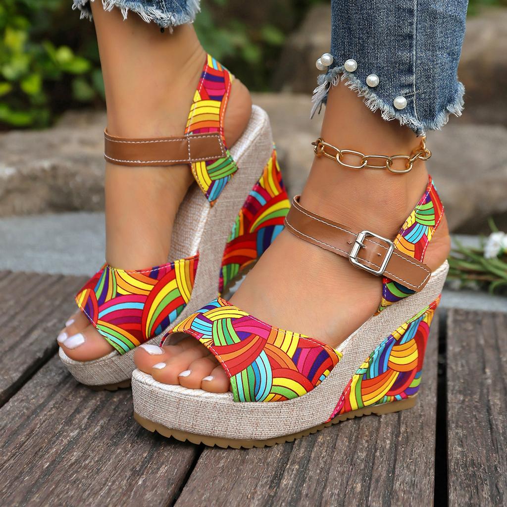 Colorful Summer Women Wedge Sandals Japanese Style Slip-On Casual Shoes Women Leather Upgraded Version Platform Sandals Women