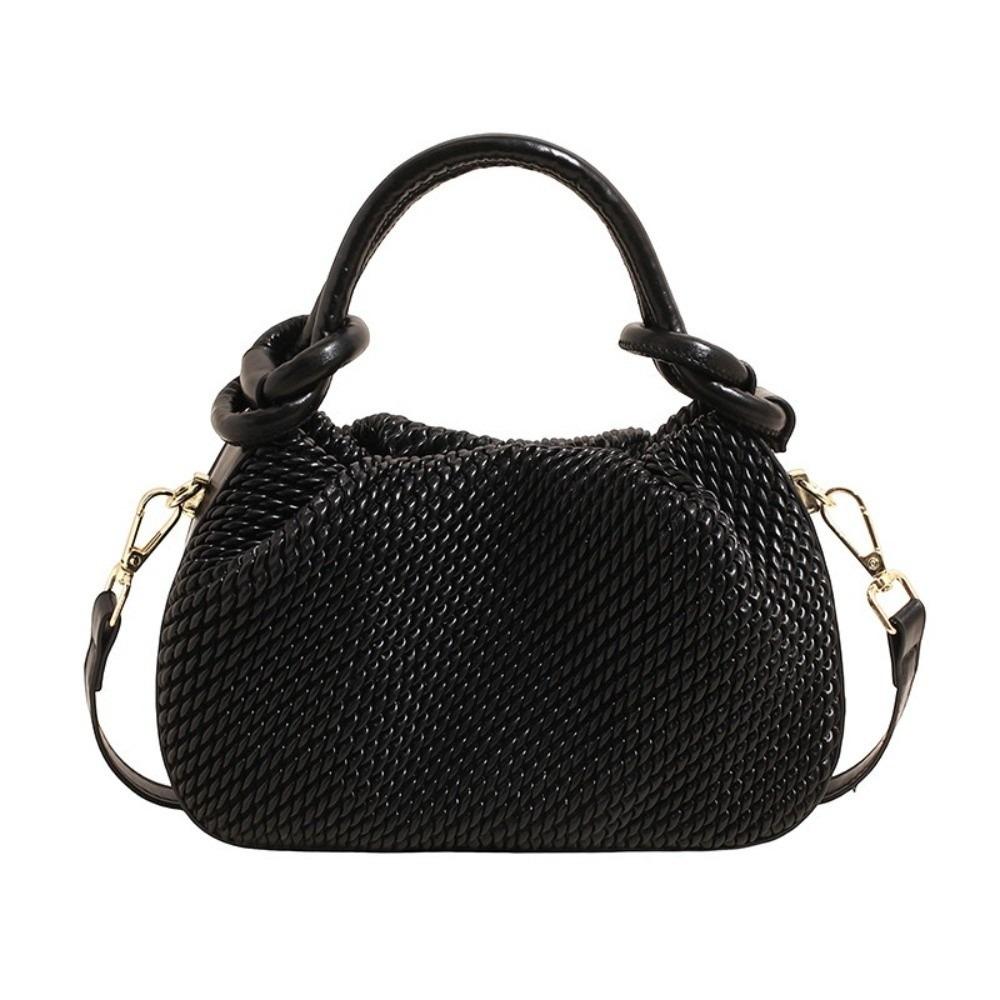 

PU Leather Solid-color Woven Shoulder Bag Vintage Crossbody Bag Pleated Cloud Handbag Vacations чёрный