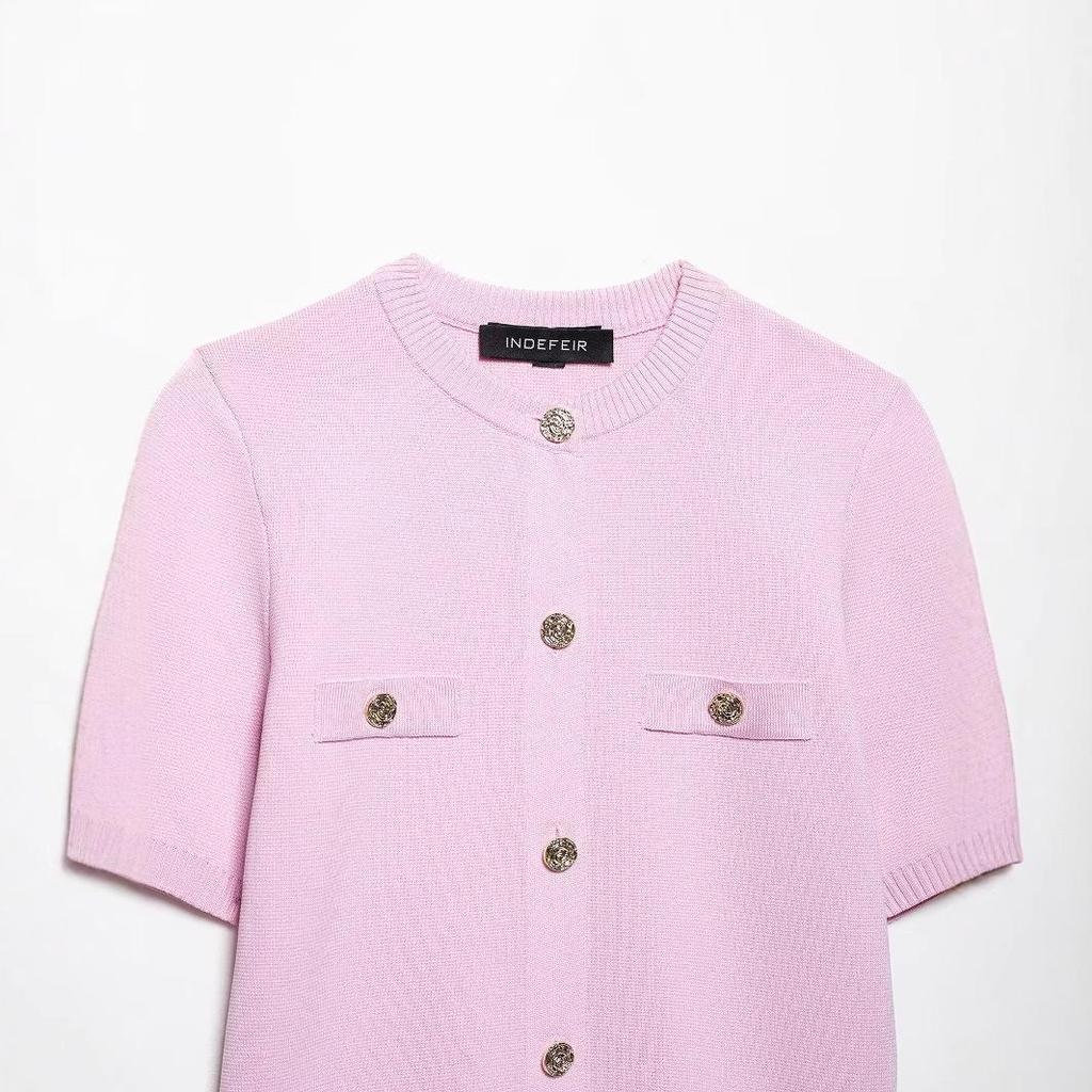 Spring 2025 Women's European & American Style Short Sleeve Knit Top & Midi Skirt Set