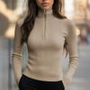 Bottom Tops Zipper Half Placket High Collar Long Sleeve Knitted Tops Solid Color Slim Fit Elastic Base Tops