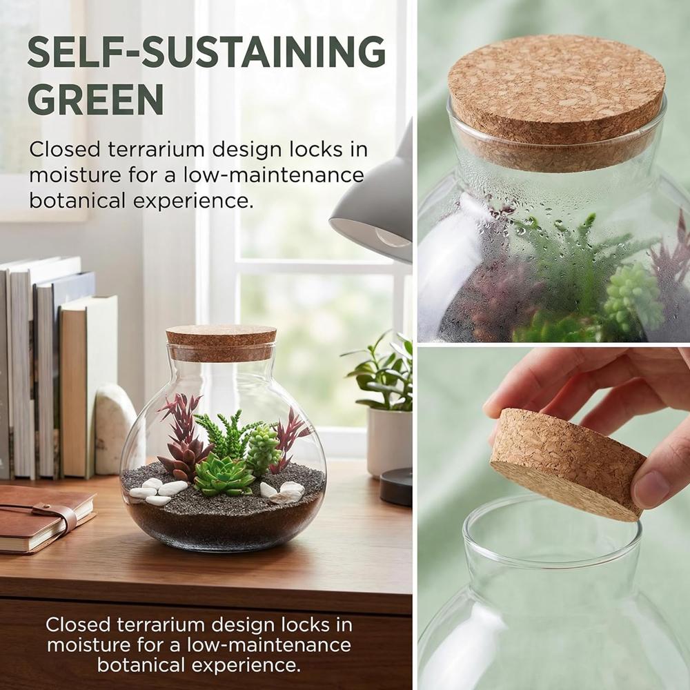 Glass Terrarium Jar with Cork Lid, 6x6.3 Inch Closed Terrarium for Succulent Moss and Fern DIY Miniature Desktop Garden for Home
