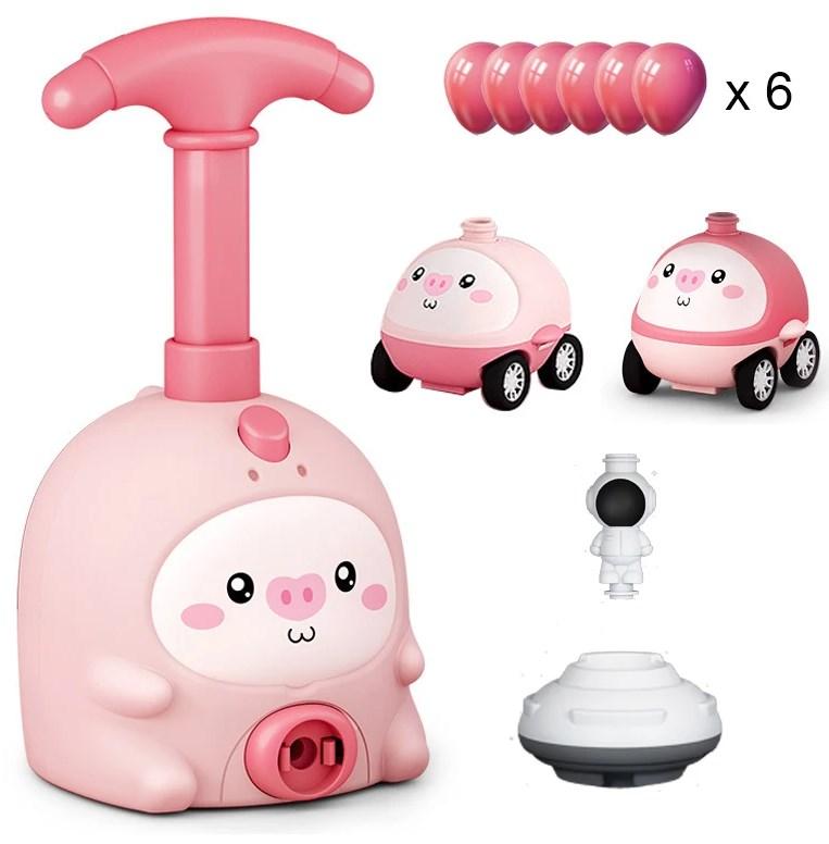 Balloon Power Launcher Car Cartoons Pump Car Early Educational Experiment Toy Inertial Tower Vehicle Kid Toys for Children Gift