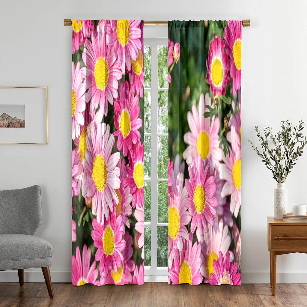 Daisy Flower Blackout Curtains for The Bedroom Window Fabric Curtain for Living Room Left and Right Biparting Open High Shading