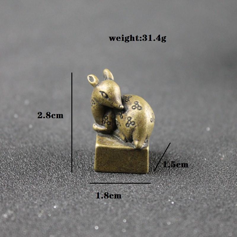 Antique Bronze Pure Copper Lucky Sika Deer Seal Desktop Ornaments Copper Animal Miniature Figurine Brass Deer Statue Decoration