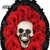Retro Gothic Skull Decor Halloween Wall Decoration Vintage Red Rose Frame Sculpture Aesthetic Art Horror Spider Web Ornament for Holiday Party