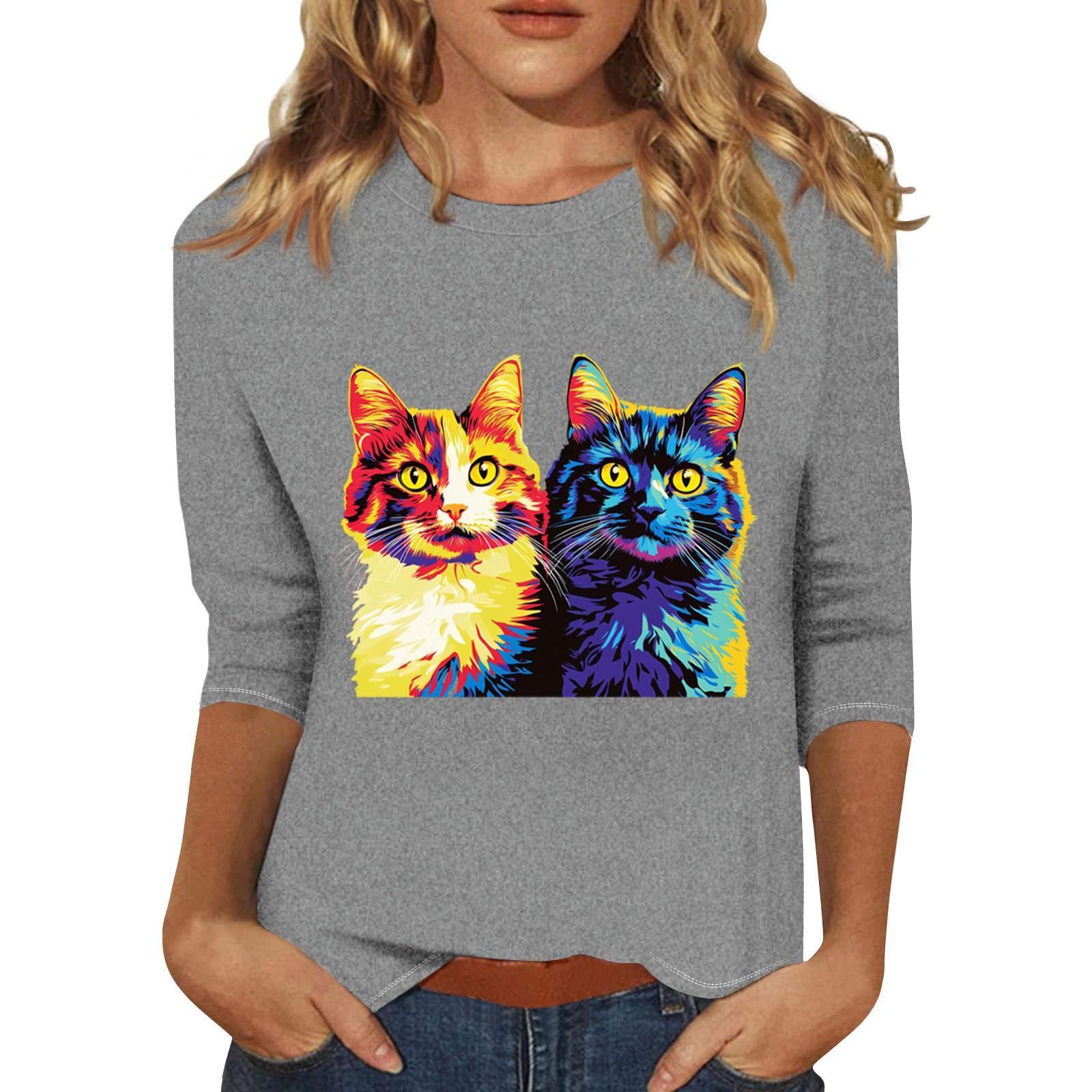 

Women s Fashion Casual Three-quarter Sleeve Print Round Neck Pullover Top XL