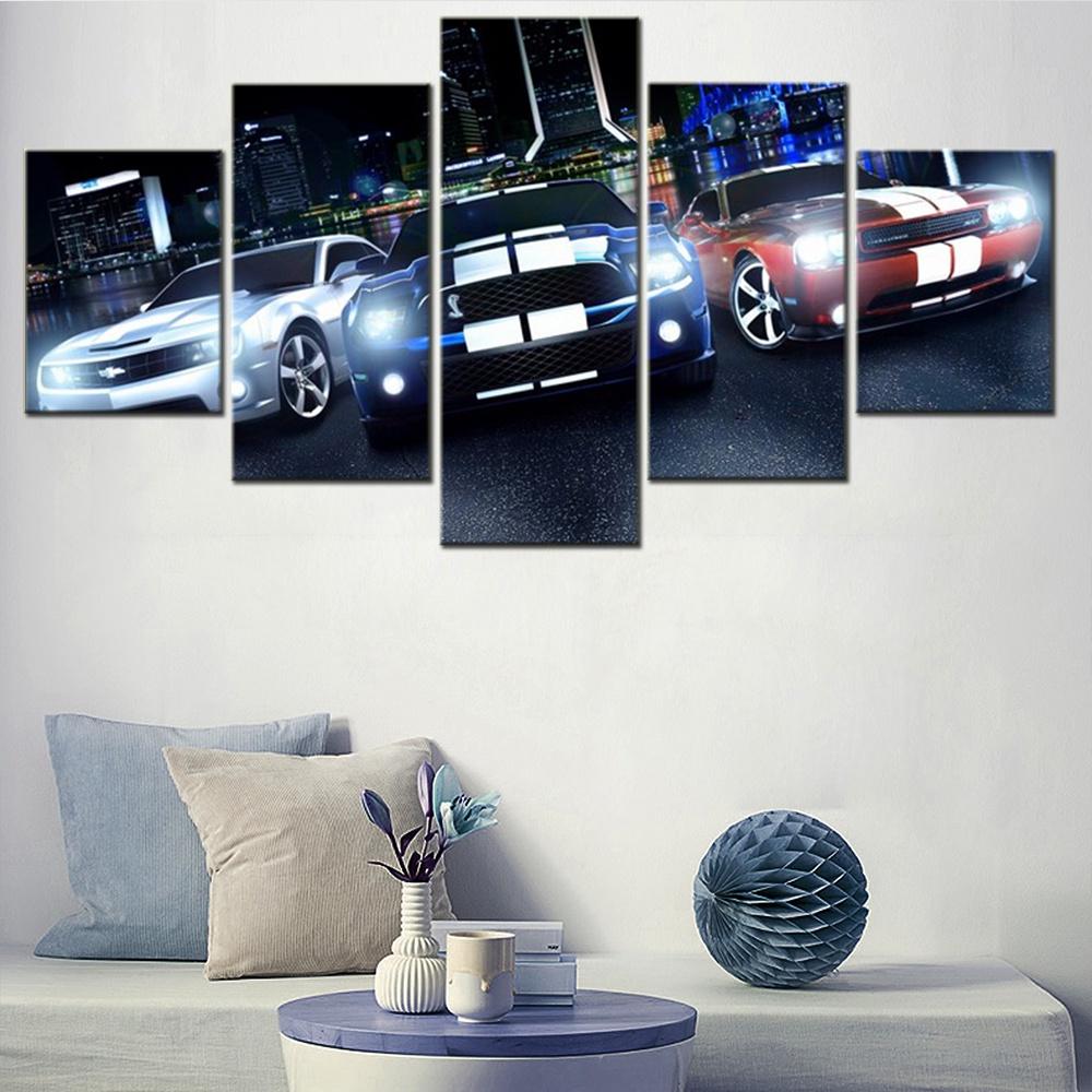 5 Pieces Wall Art Canvas Painting Home Decoration Vehicle Ford Mustang Sports Car Modular Picture Print For Living Room Artwork