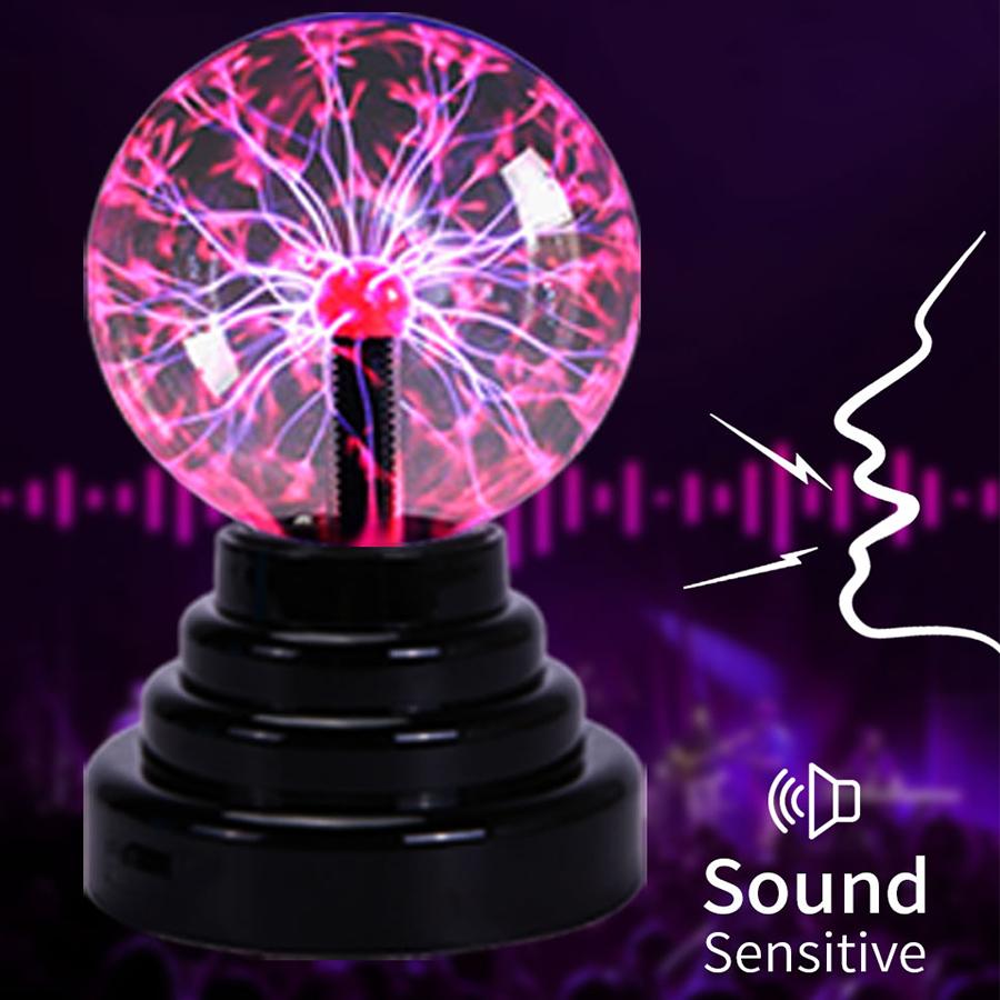 3 Inch Magic Plasma Ball Lamp LED Atmosphere Night Light Touch and Sound Sensitive Glass Plasma Light Bedroom Decor Kids Gift