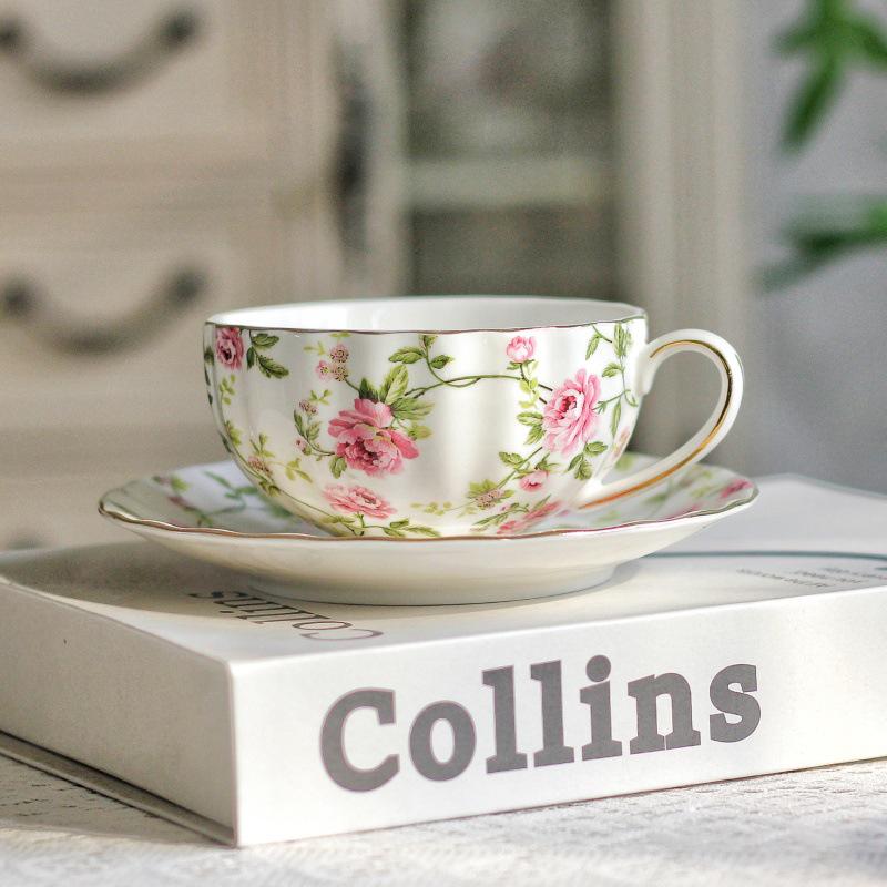 European Ceramic Floral Coffee & Tea Cup Set with Saucer – Home Use for English Afternoon Tea