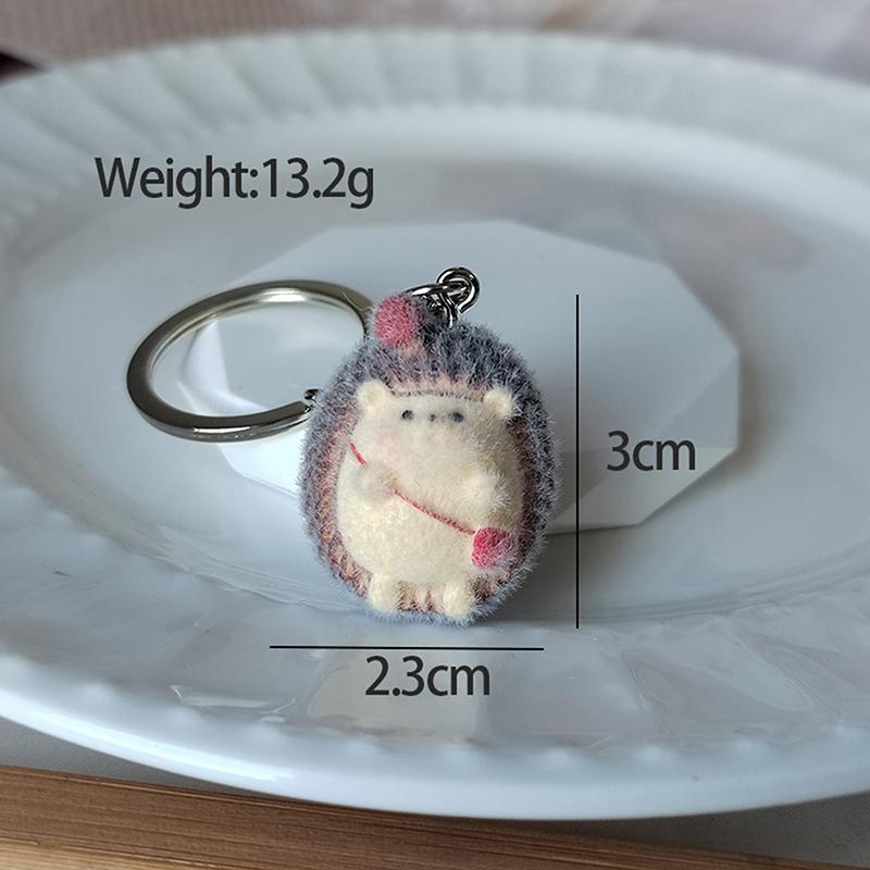 3D Flocking Elephant Hedgehog Hippo Penguin Keychain Phone Lanyard Cute Cartoon Animal Keyring Bag Pendant Couple Key Holder
