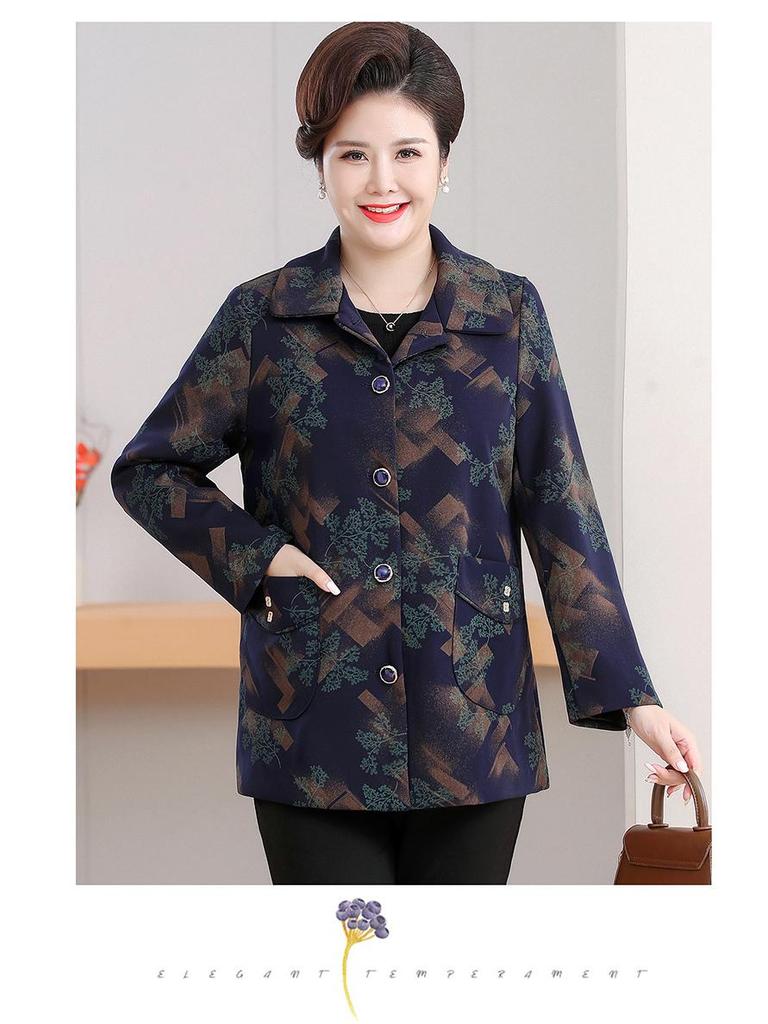 Grandma's Chic Lapel Jacket: Stylish Loose-Fit Outerwear for Middle-Aged & Elderly Women