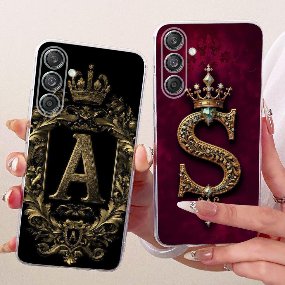 For Samsung M55 Clear Case Luxury Crown Fashion A-Z Letters 2D Flat Pattern Soft Phone Case For Samsung Galaxy M55 M556B Cover