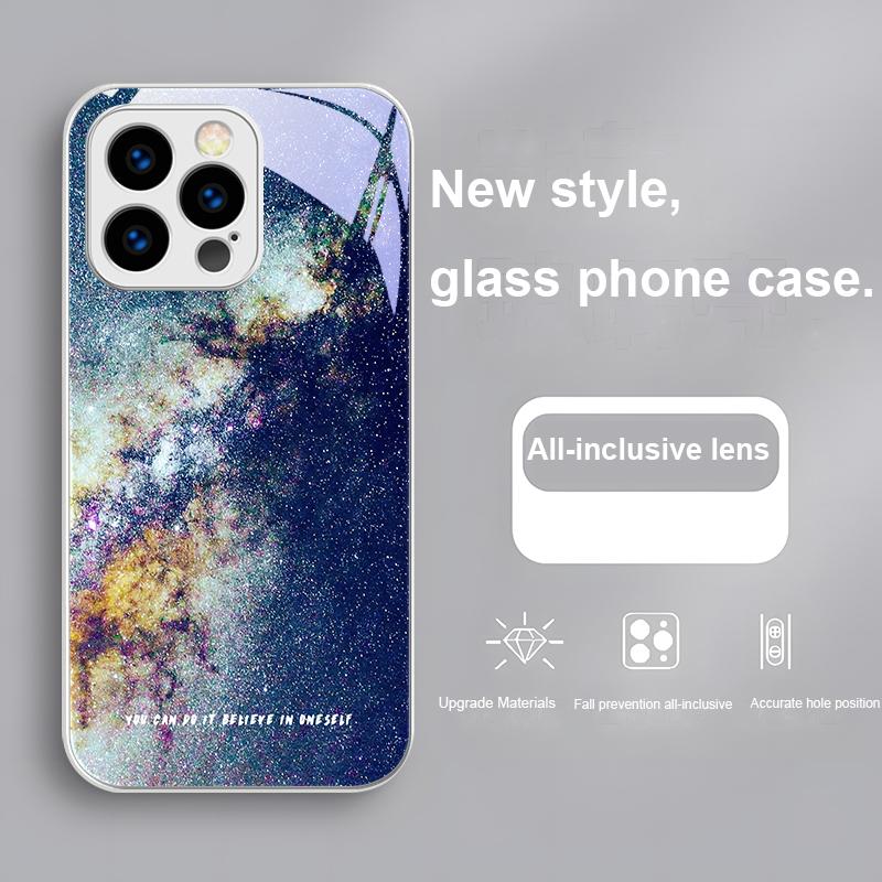 Brilliant Starry Sky For IPhone 16 Plus 15 14 13 12 Mini 11 Pro Max X XS XR 7 8 Plus 2022 Tempered Glass Phone Case