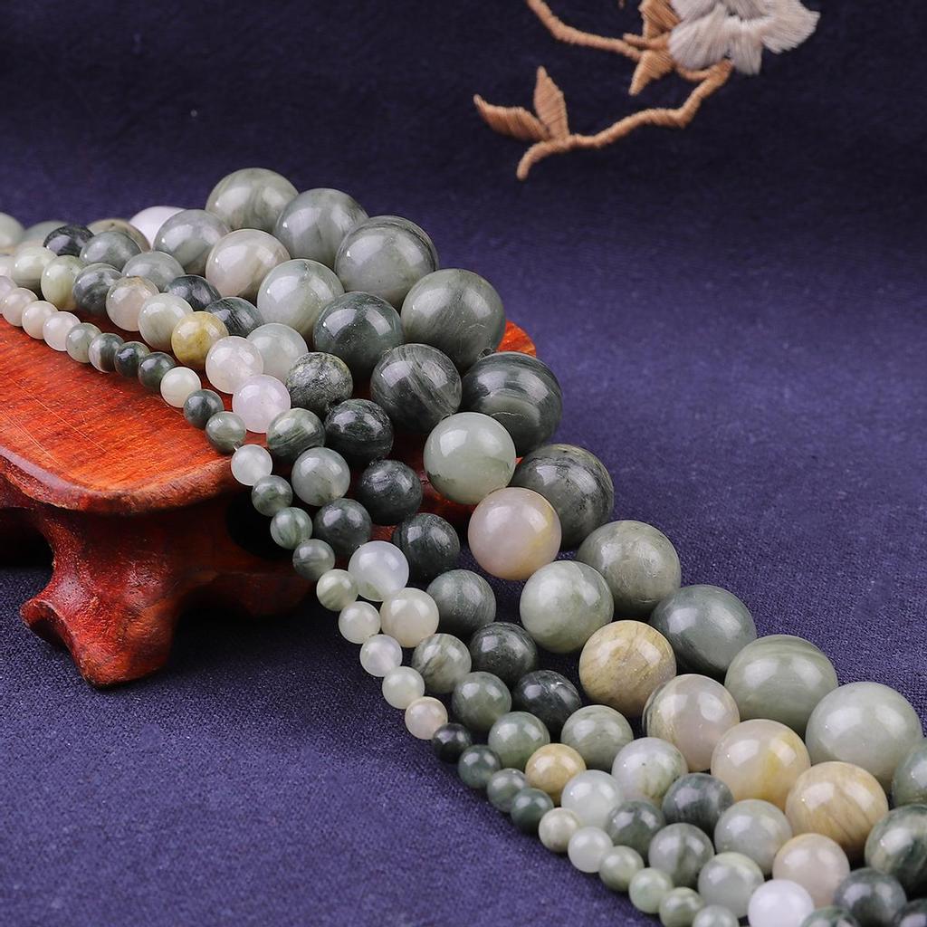 Mărgele rotunde din marmură din piatră naturală în vrac, iarbă verde, pentru realizarea de bijuterii, brățară cu farmec, șuvițe de 15 inchi