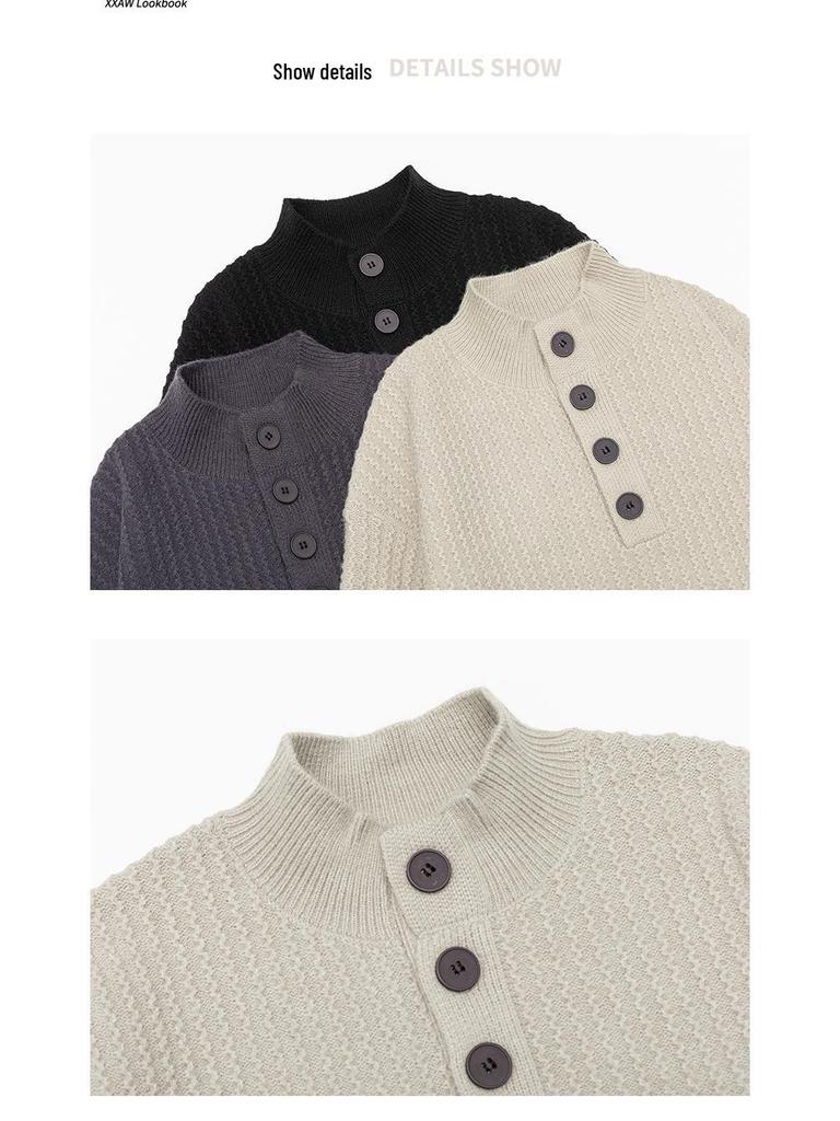 Men's Retro Knit Stand Collar Pullover - New Autumn/Winter Arrival, Versatile, Trendy, Loose Fit Sweater with Buttons