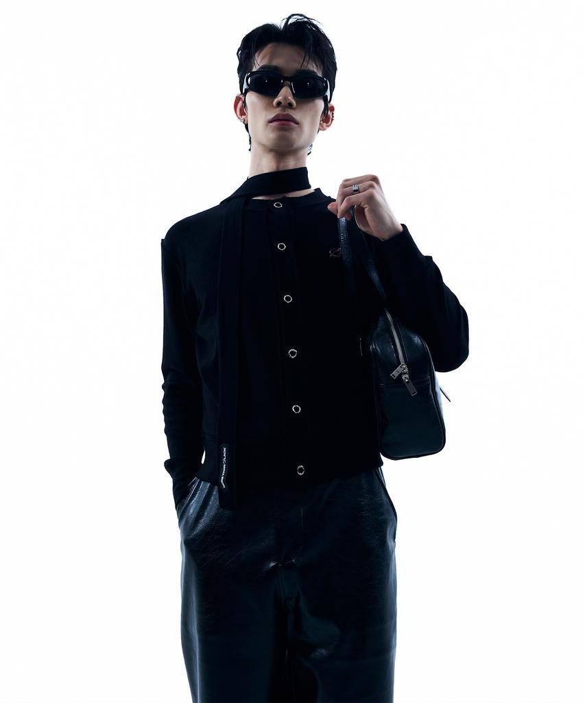 More Than Black Logo Round Knit Cardigan