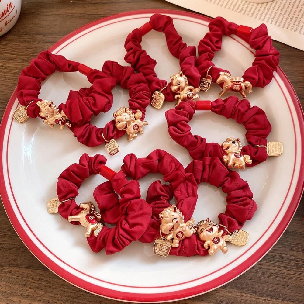Alloy Zodiac Horse Hair Rope Wrinkle Ponytail Holder New Year's Red Hair Rope Year of The Horse Girl Headwear