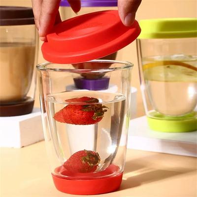 350ML Creative Double Wall Heat-resistant Glass Coffee Mug+ Silicon Lid Set Mug Tumbler Lemon Tea Coffee Mugs and Cups