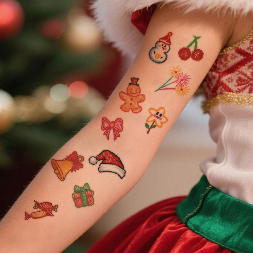 Crayon-Style Christmas Cartoon Tattoo Sticker Waterproof And Long-Lasting Women'S Arm Childlike Simulation Tattoo