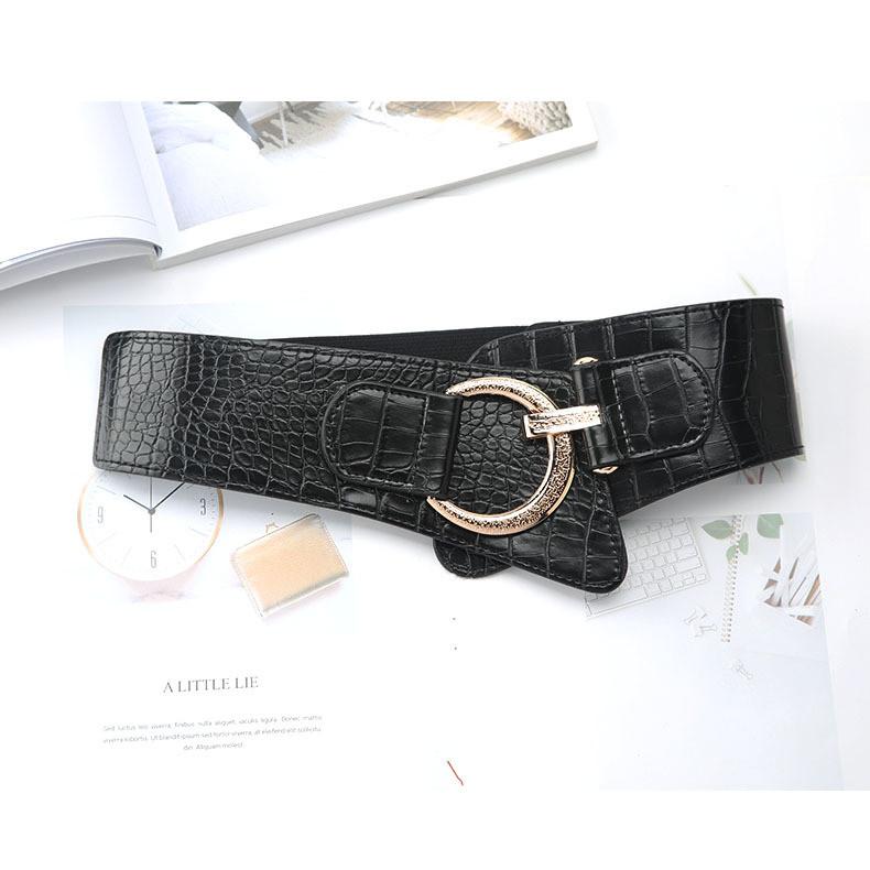 Womens Wide Elastic Waist Belt For Dresses And Coats With Cshaped Buckle And Stitching Design