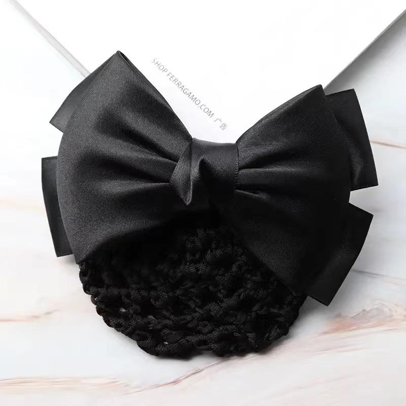 Gold-Edged Bow Hairnet for Professional Female Nurses & Hotel Staff
