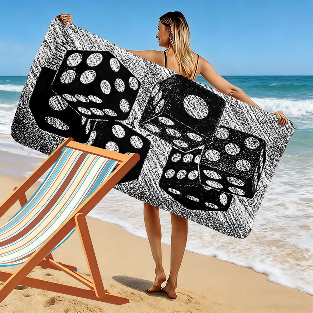 Rolling black dice artistry Print beach towel, quick drying, suitable for travel, outdoor sports, jogging, the beach and swimming, gift