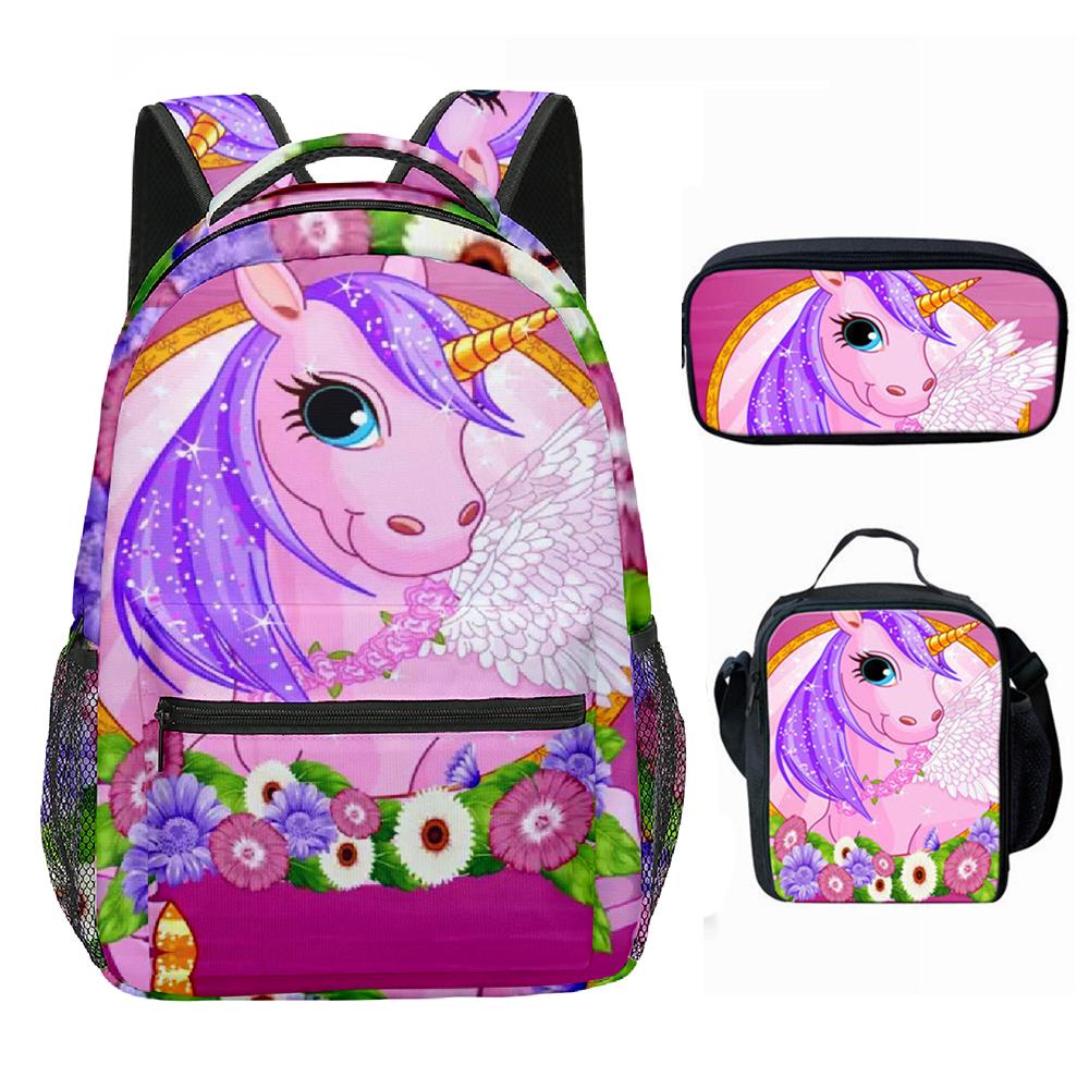 Klasická Novinka Cool kůň jednorožec 3D Tisk 3ks/Sada Studentské Školní Tašky Batoh na Notebook Crossbody Taška na Oběd Pouzdro na Tužky