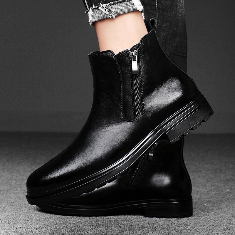 New Side Zipper Basic Boots Genuine Leather Mens Sneakers Handmade Male High Top Walking Shoes All-match Male Motocross Boots