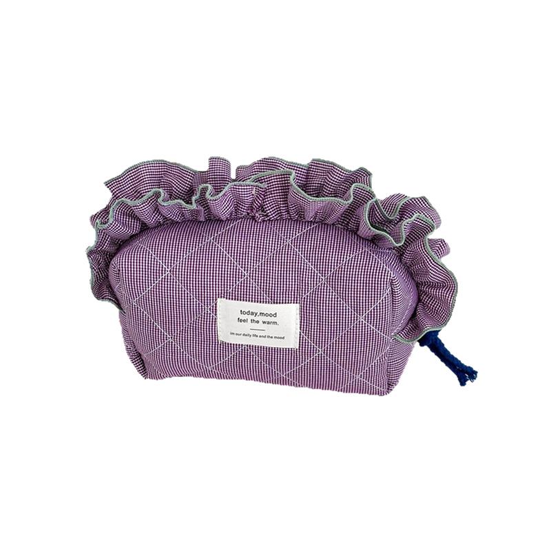 

1Pc Wash Storage Bag Cute Large Capacity Ins Style Makeup Bag Sweet Cosmetic Cases with Zipper Plaid Pattern Ruffle фиолетовый