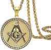 Masonic Symbol Necklace Men's Punk Rock Retro Stainless Steel Inlaid Rhinestone Masonic Round Pendant Amulet Jewelry