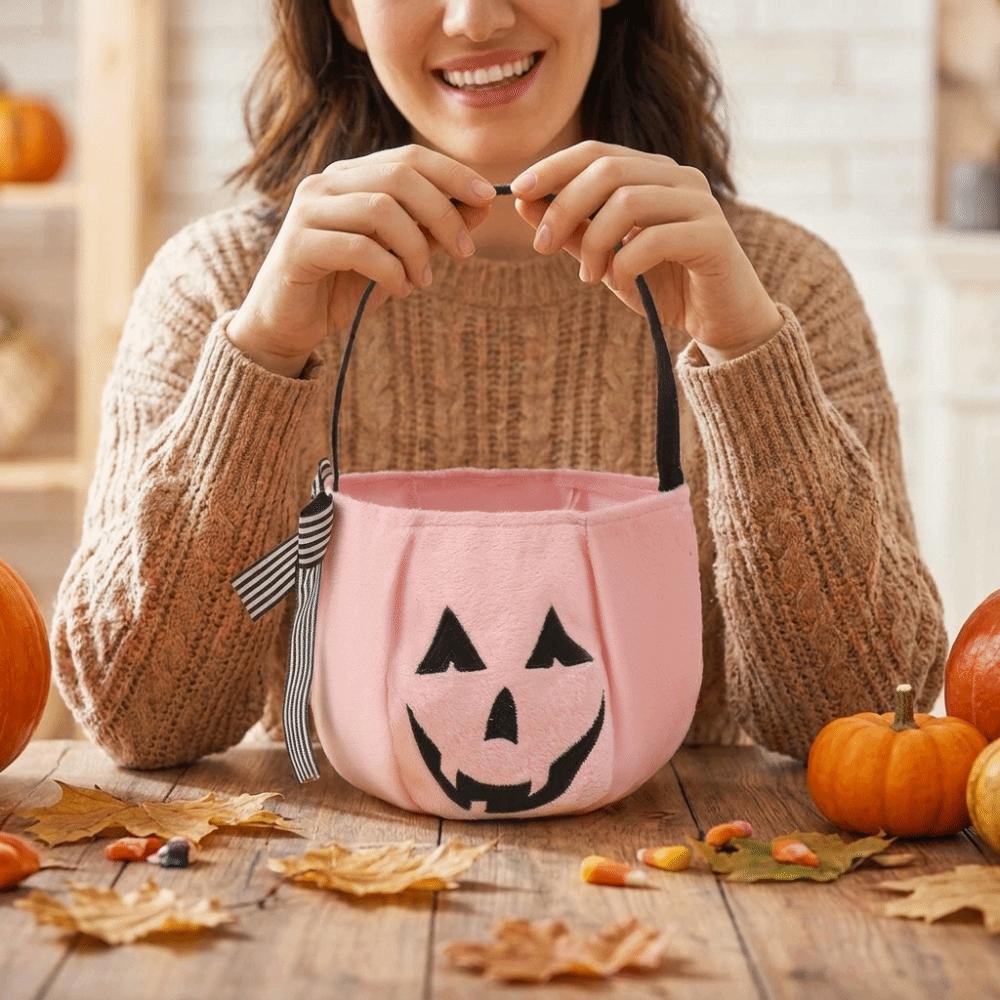Portable Halloween Pumpkin Bucket Lace Bow Bow Candy Bag Cute Trick Or Treat Bags  Cosplay Dress-up