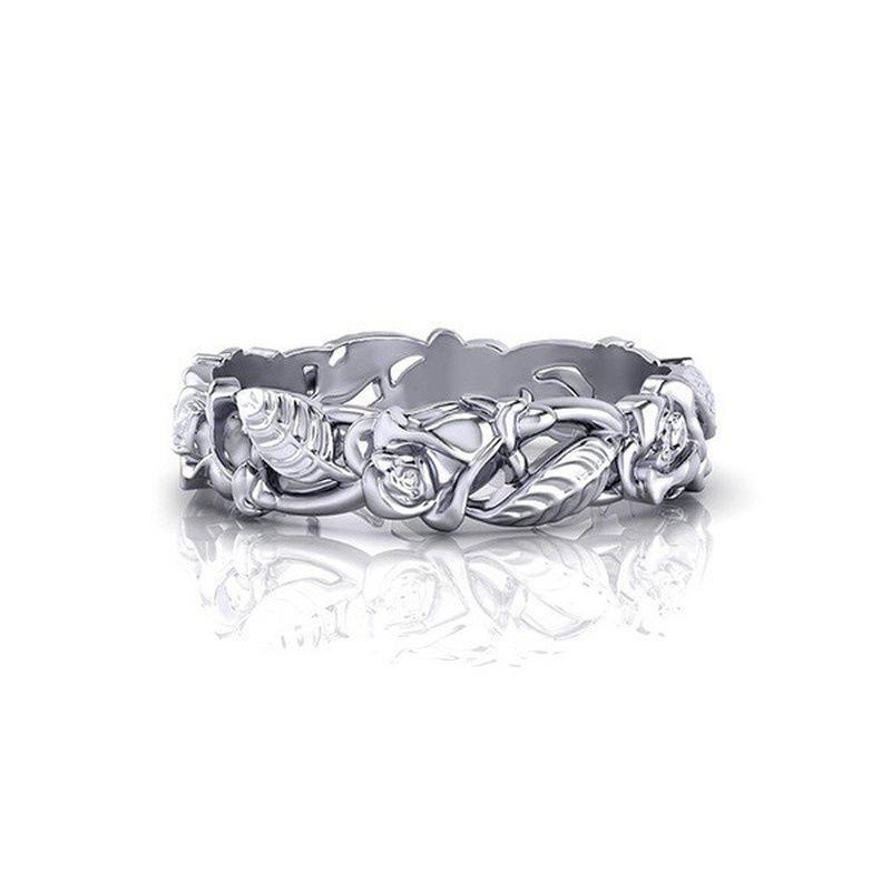 Huajie Charming Women's Flower Carving Ancient Silver Color Rings Hollow Elegant Banquet Ring  Trendy Tide