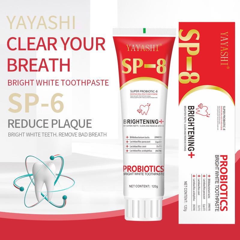 

SP-8 Toothpaste: Probiotic Whitening for Stain Removal, Yellow Teeth Improvement & Fresh Breath, 120g.