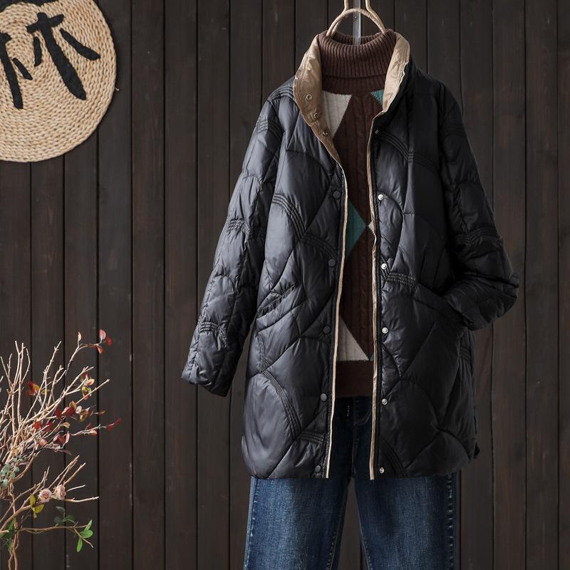 Medium and Long White Duck Down Jacket Women's Winter New Fashion Stand-up Collar Warm Jacket