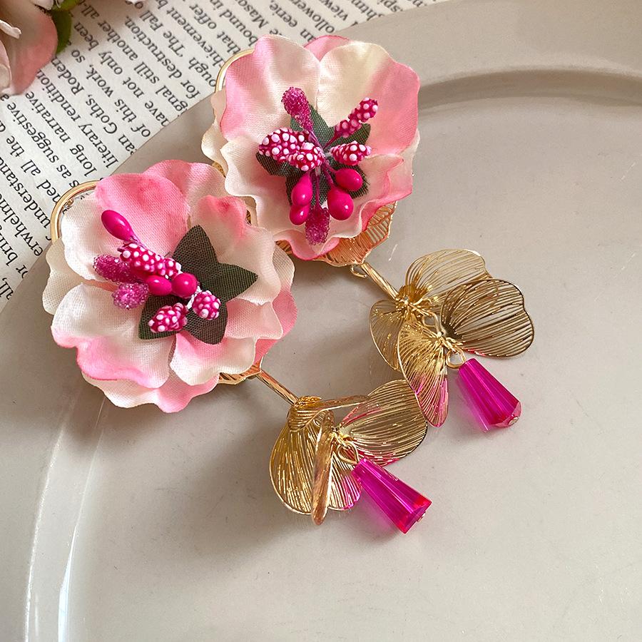 

Silver needle metal fabric flower pendant earrings seaside vacation style fashion versatile stud earrings niche high-end earrings