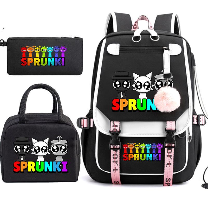 Large Capacity Schoolbag with Shoulder Strap; Student Three-piece Pencil Case Set
