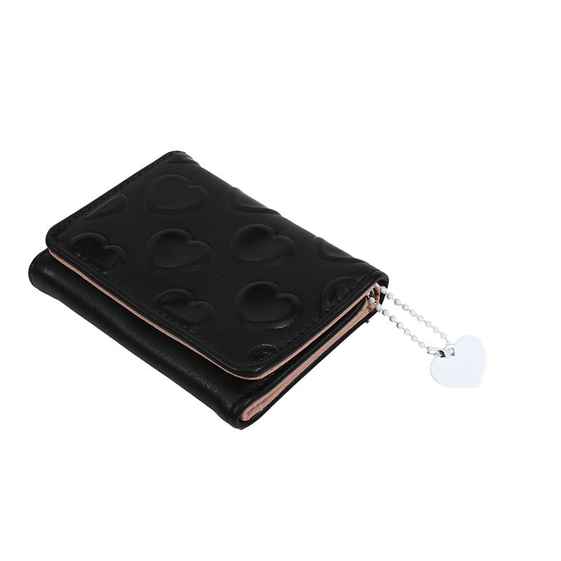 Women Cute Heart Embossed Slim Leather Wallet Small Trifold Wallet Cash Pocket Card Holder with ID Window
