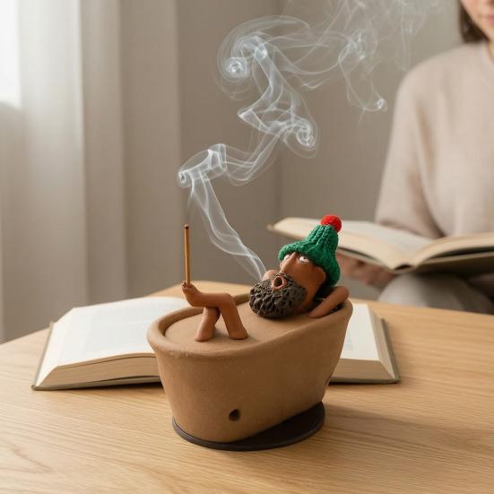 Funny Desk Accessory Lazy Bath Man Incense Burner, Resin Old Statue Stick Holder, Novelty Gift for Friends Creative Desktop Decoration with