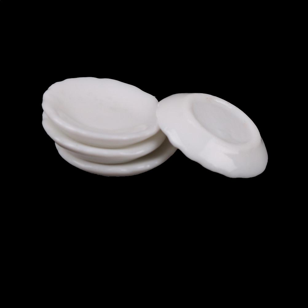4Pcs 1/12 Dollhouse Miniature White Round Dishes Plate Tableware Kitchen Toy