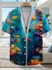 Herren Casual Hemd mit Unterwasserwelt-Print im tropischen Stil - Kurzärmelig, Knopfleiste, Helle Farben, Geeignet für Outdoor und Freizeit