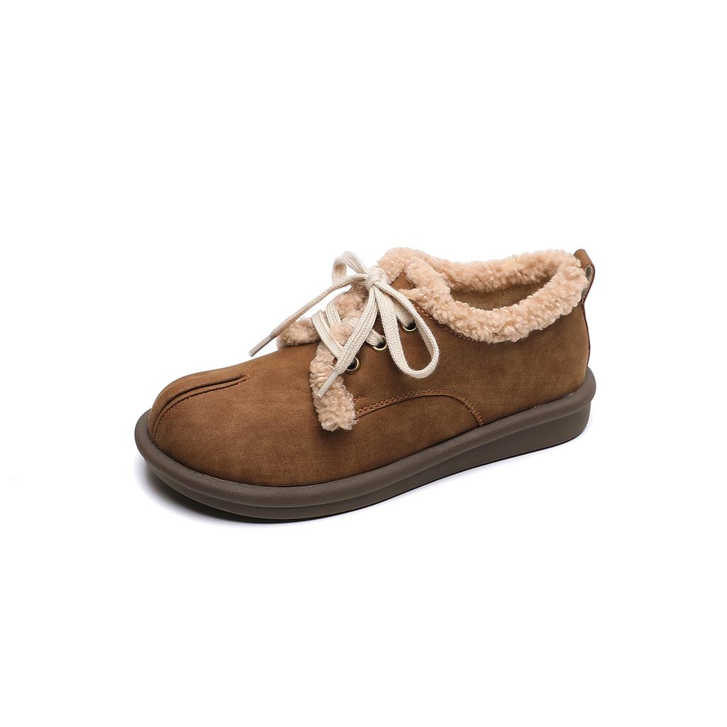 Hairy Shoes Women Wear Winter Single Shoes Lace-up Maillard Velvet Small Leather Shoes Women