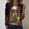 Women's Christmas Printed Round-neck Loose Long-sleeved Top