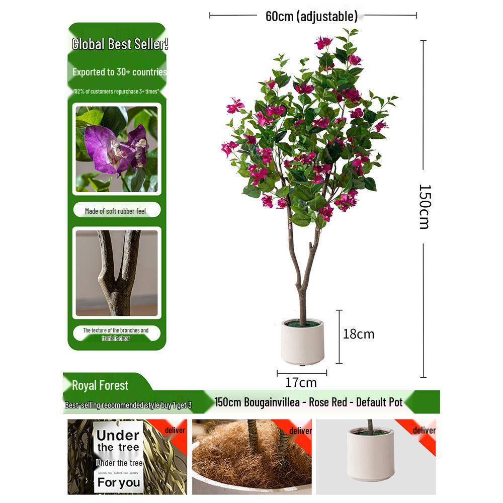Large Artificial Bougainvillea Tree for Indoor Decoration - Potted Fake Cherry Blossom Plant Ornament