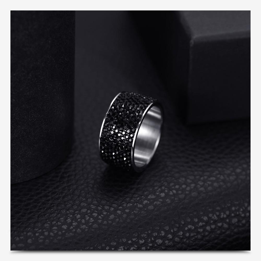 12MM Men's Titanium Steel Fashion Ring with Embedded Diamonds - Versatile Design, 8 Rows of Diamonds