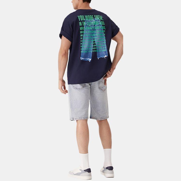 Levis Bequemes Lockeres T-Shirt mit Buchstabenaufdruck, lässig, Rundhalsausschnitt, kurze Ärmel, Herren-T-Shirts, Marineblau 002XG-0001